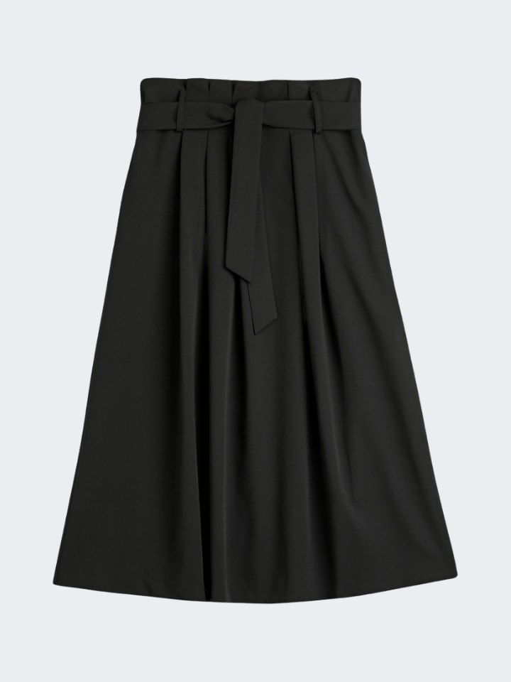 Belted Pleated Skirt in Light Cadi with Stretch