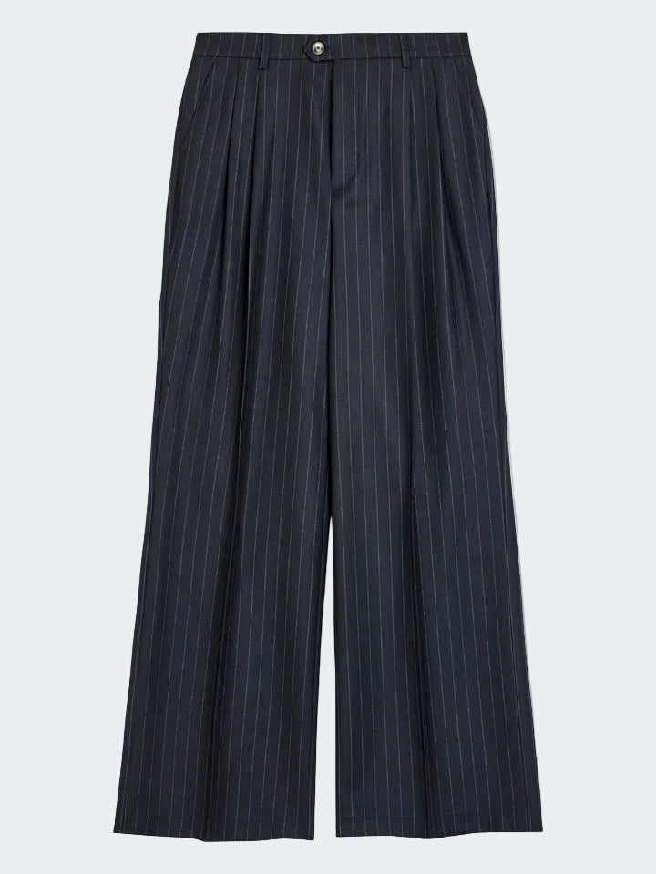Pinstripe wool wide trousers
