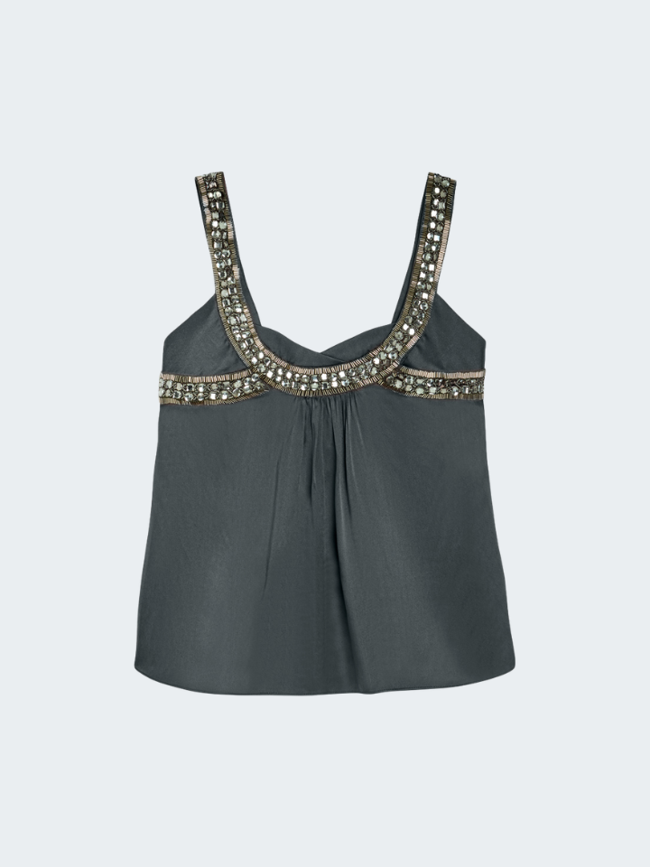 Embellished Silk Stretch Top