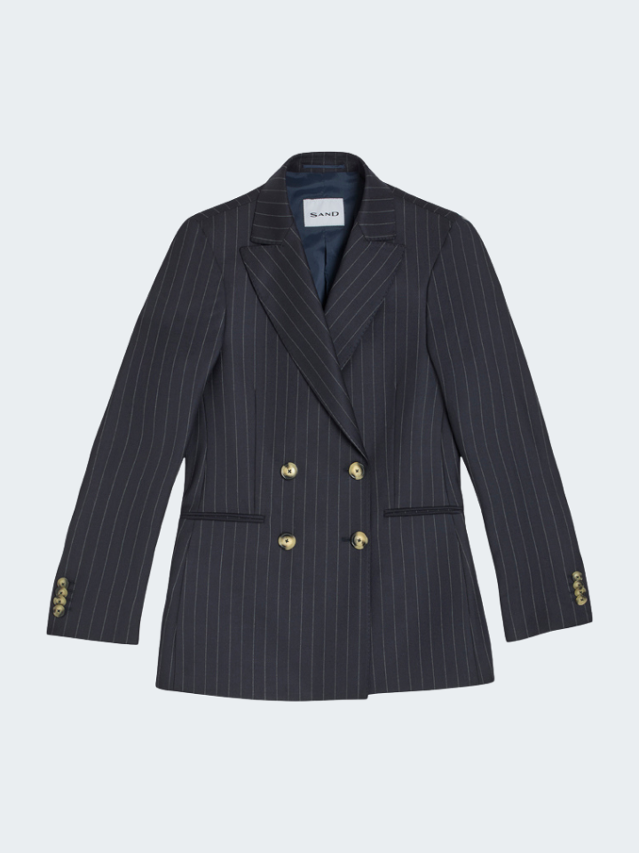 Double-breasted pinstripe wool blazer