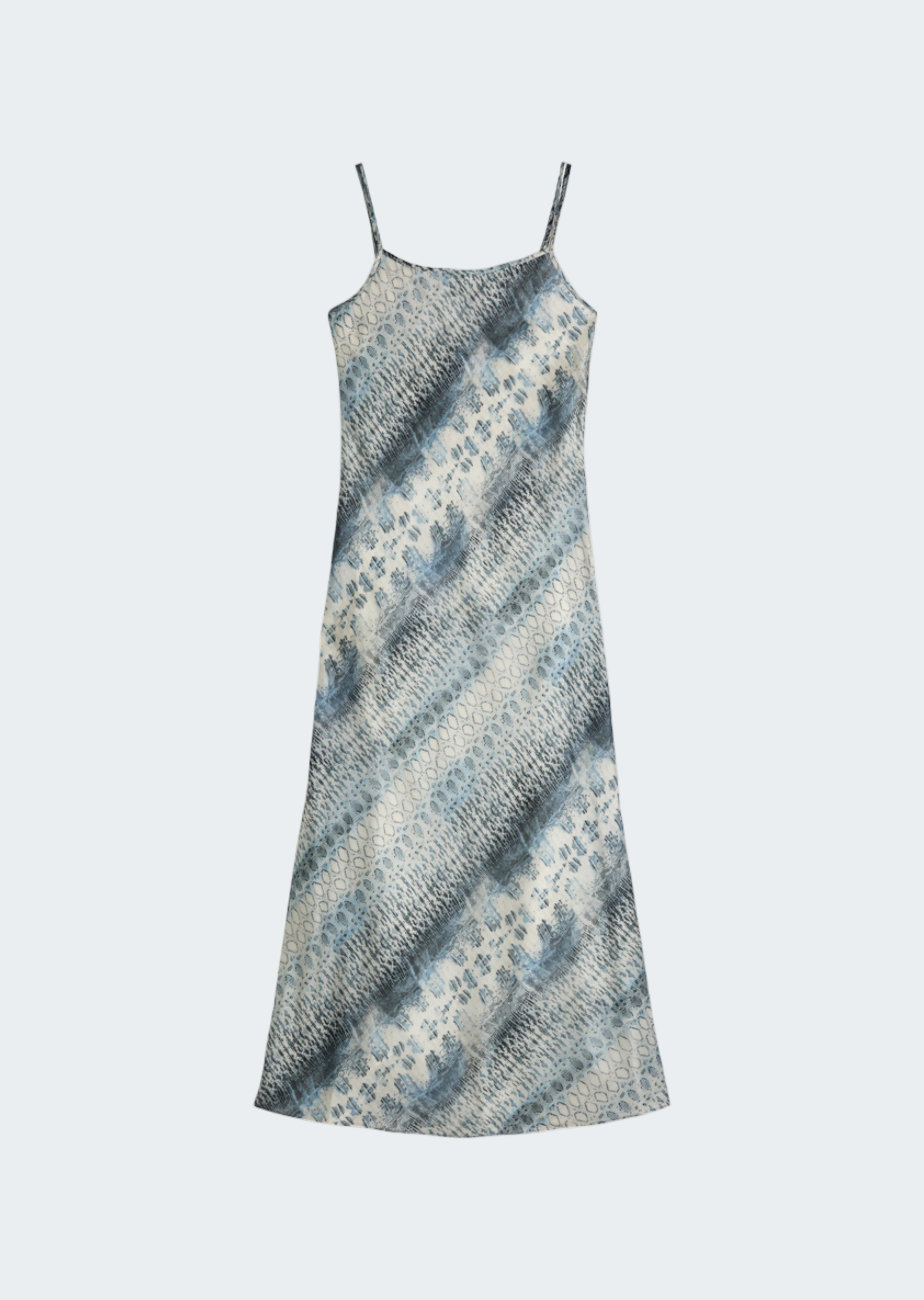 Patterned slip dress with animal blue print
