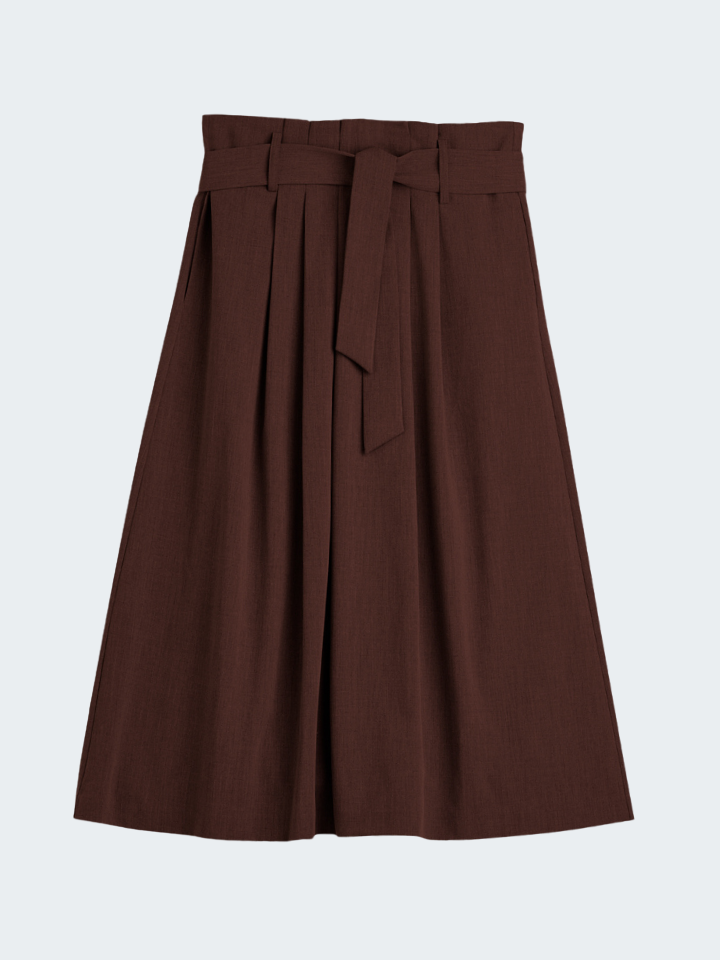 Belted Pleated Skirt in Light Cadi with Stretch