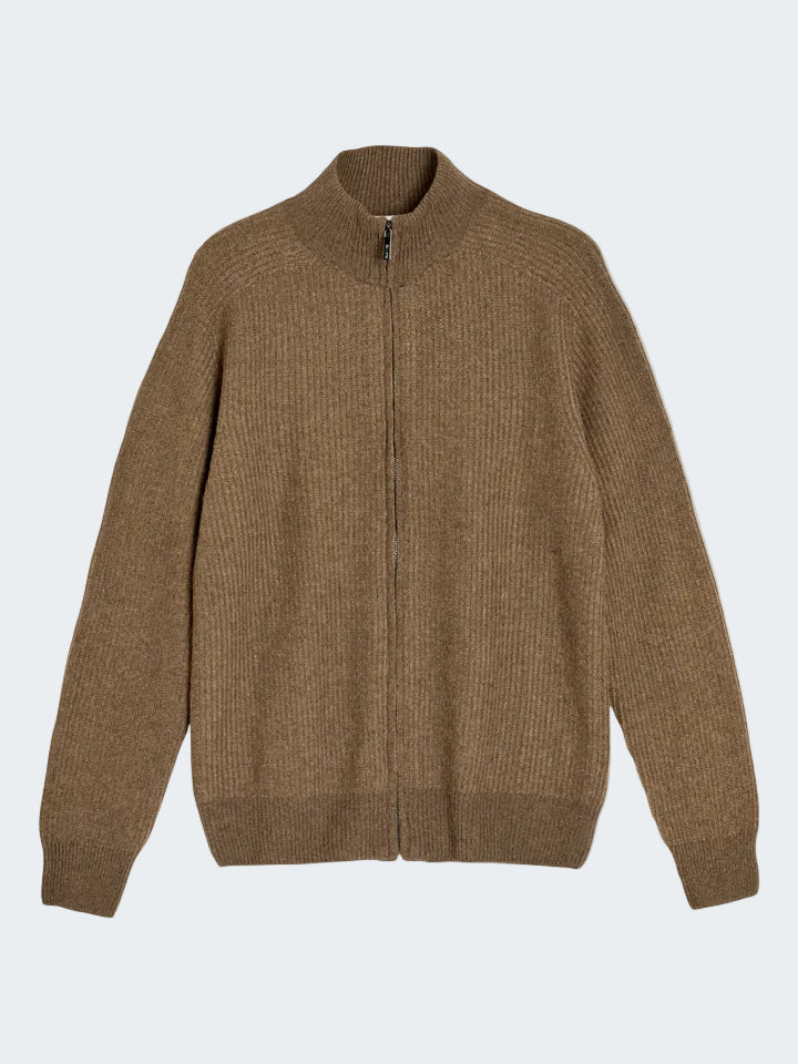 Two tone rib zipped sweater