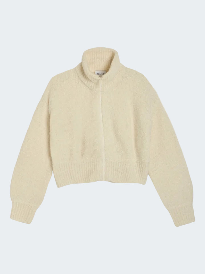 High neck zipped mohair wool sweater
