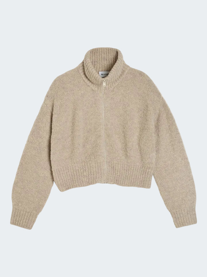 High neck zipped mohair wool sweater