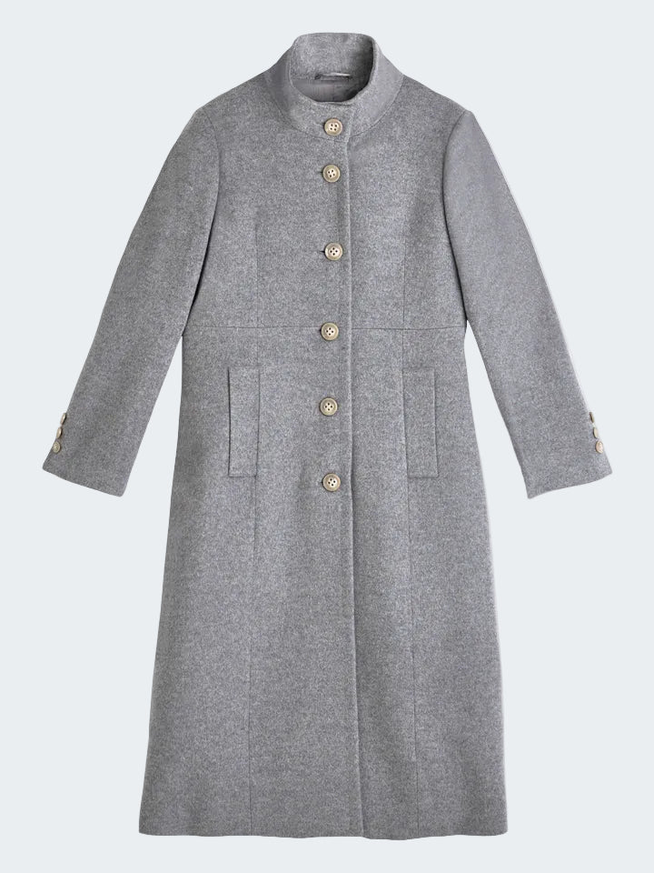 Buttoned Long Coat in Cashmere Wool