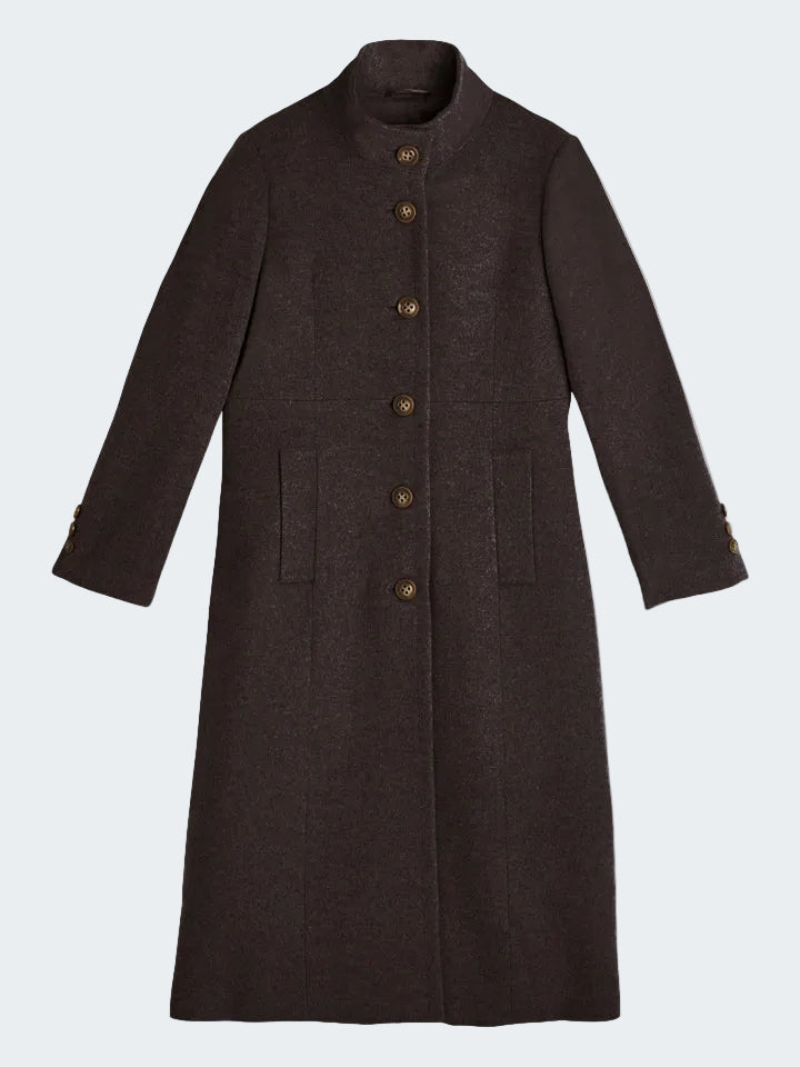 Buttoned Long Coat in Cashmere Wool