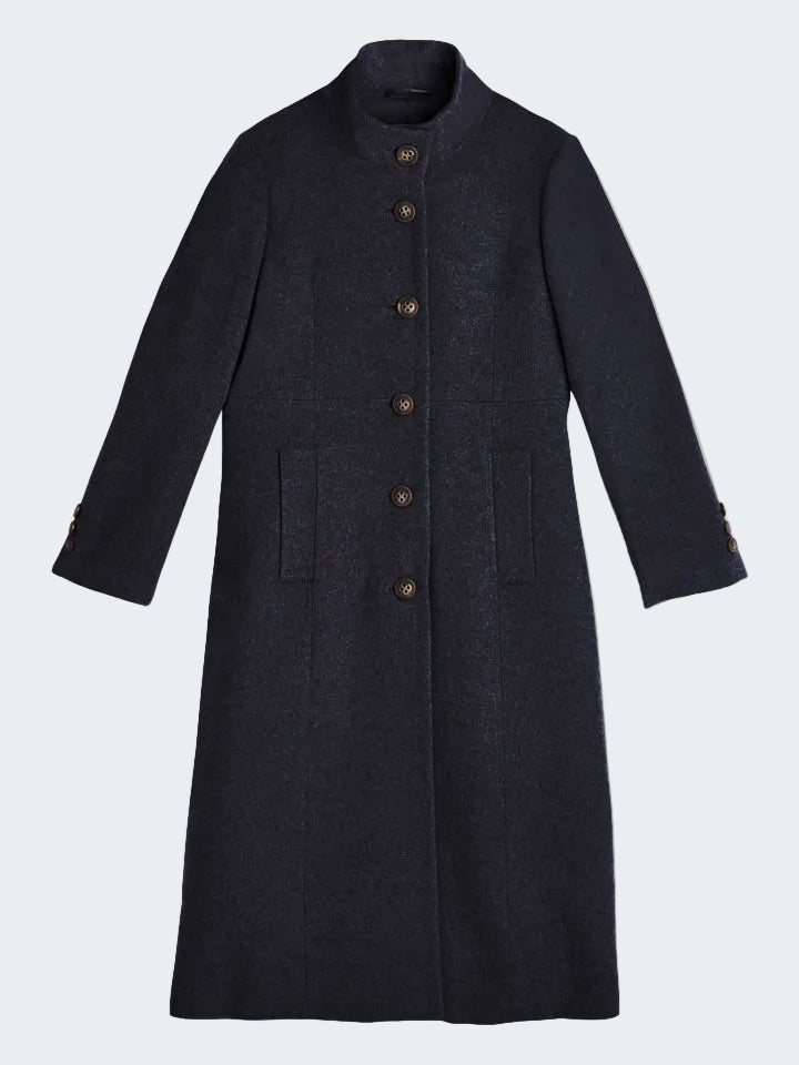 Buttoned Long Coat in Cashmere Wool