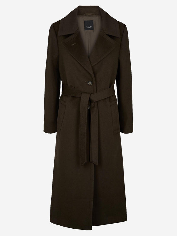 Cashmere Coat W Clareta Belt Long - Olive/Khaki