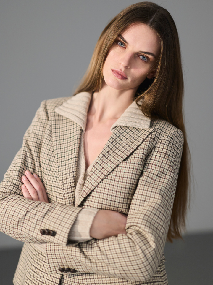 Houndstooth Wool Tailored Jacket