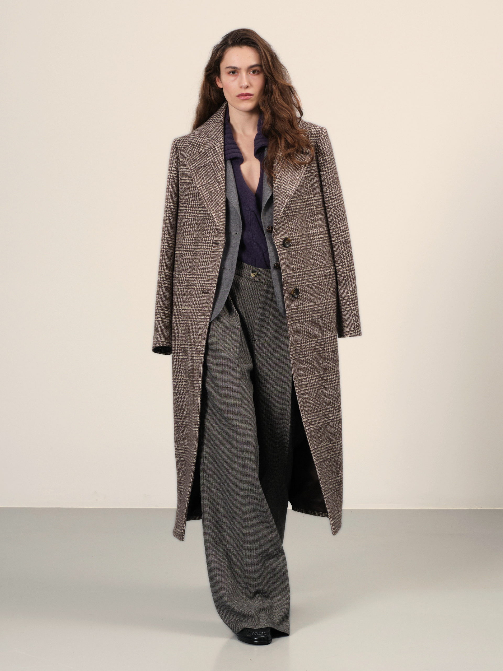 Retro Wool Check Long Coat