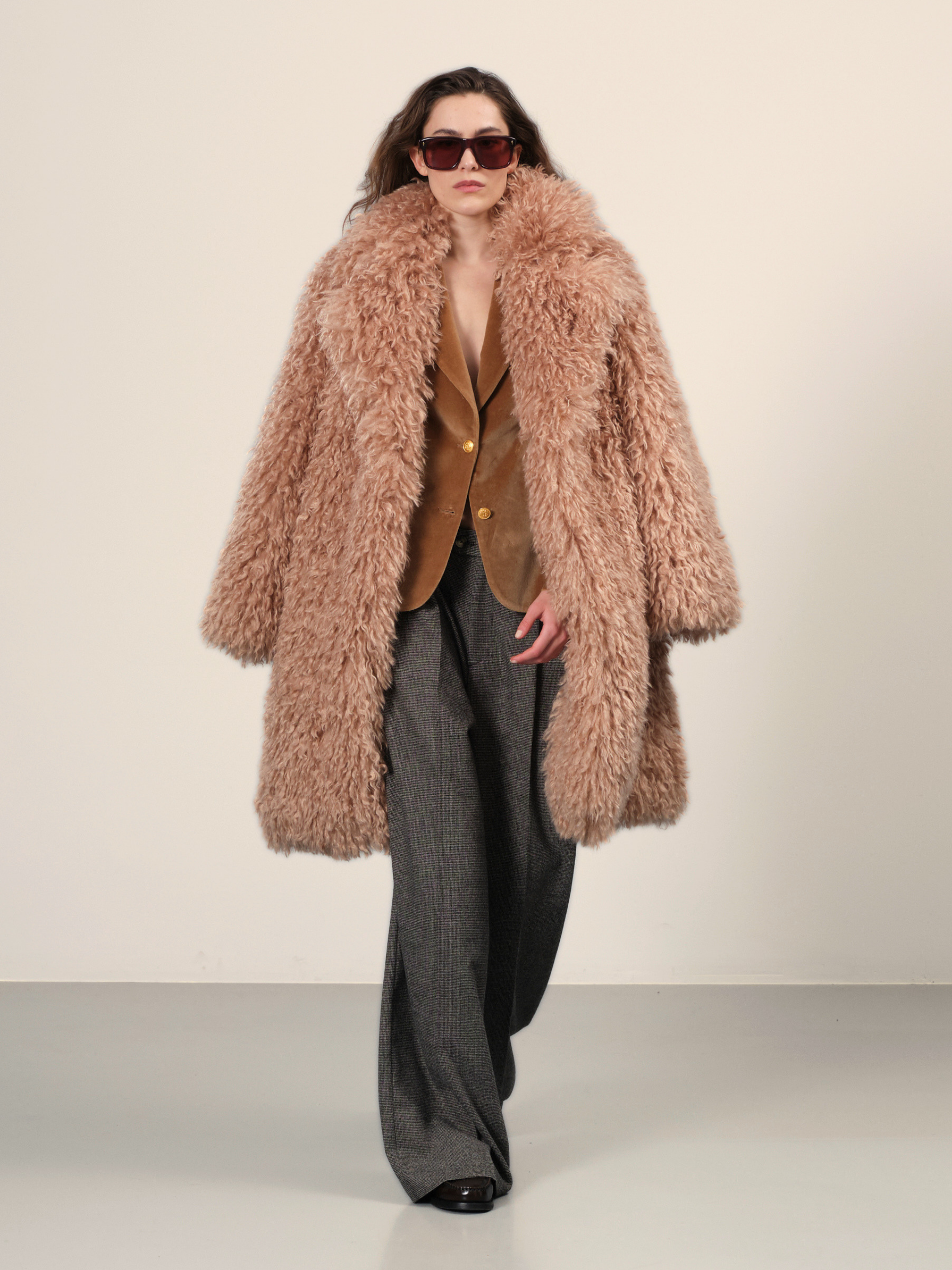 Long coat in fake fur