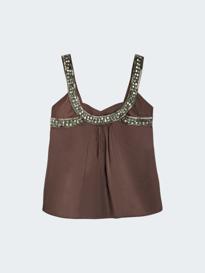 Embellished Silk Stretch Top