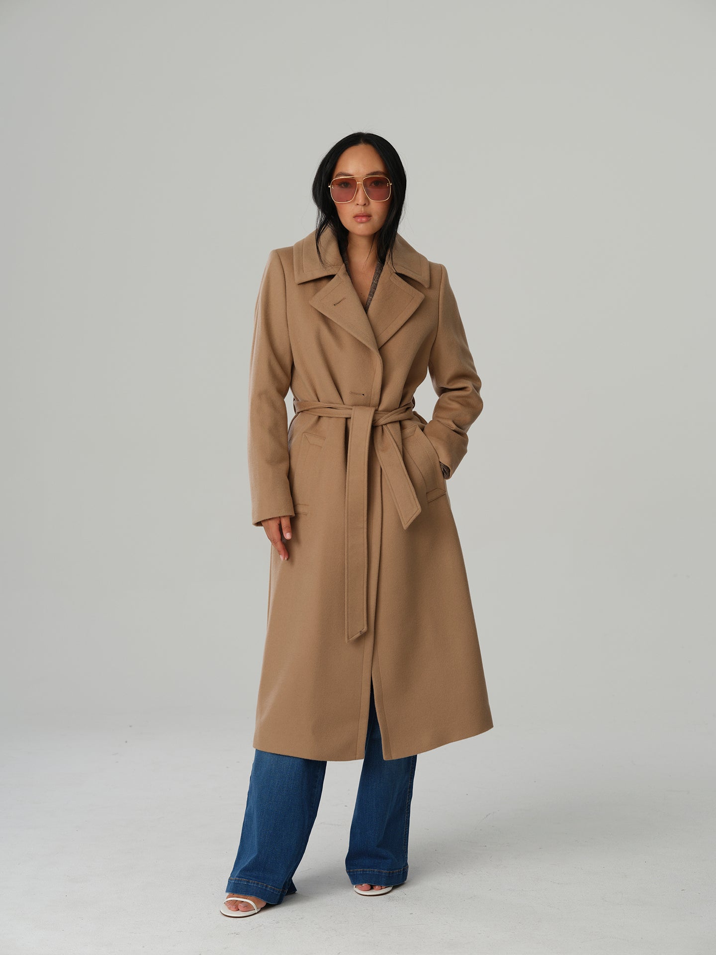 Cashmere Coat W Clareta Belt Long - Champagne Beige