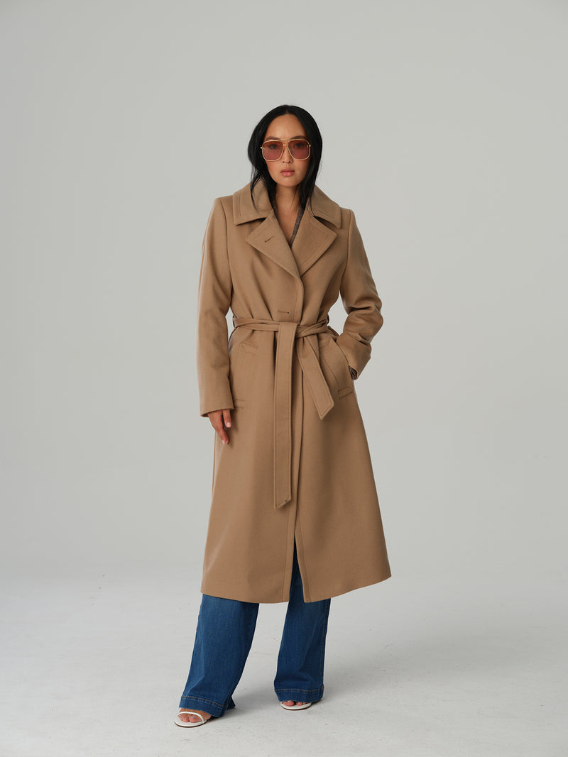 Cashmere Coat W Clareta Belt Long Champagne Beige sandcopenhagen