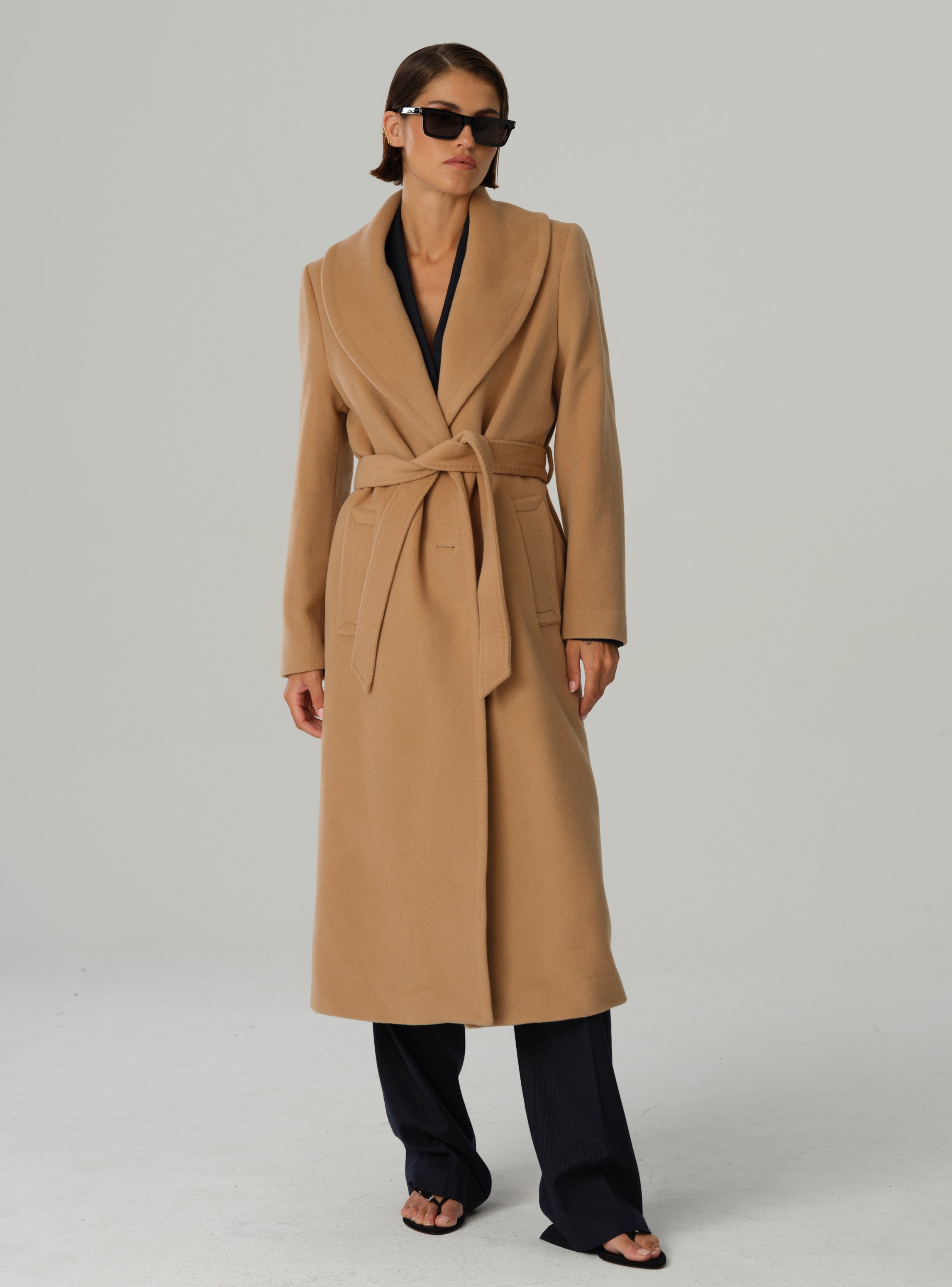 Cashmere Coat W Clareta Belt Long - Light Camel