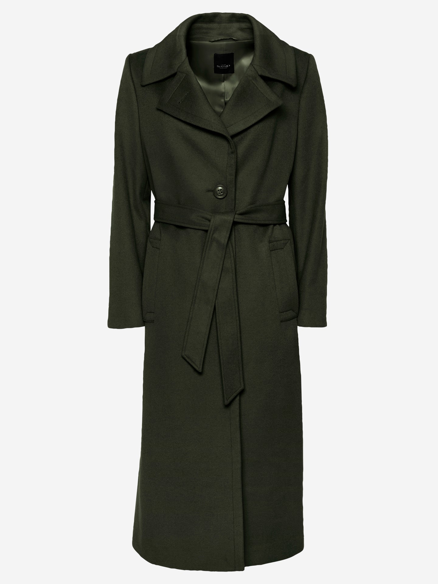 Cashmere Coat W Clareta Belt Long - Olive/Khaki