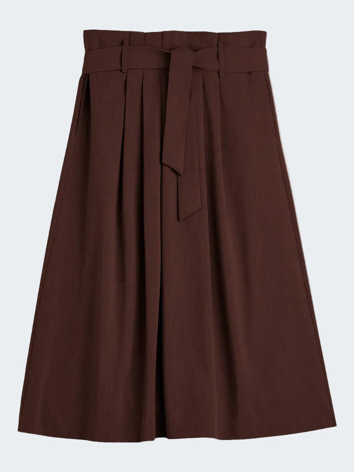 Belted Pleated Skirt in Light Cadi with Stretch