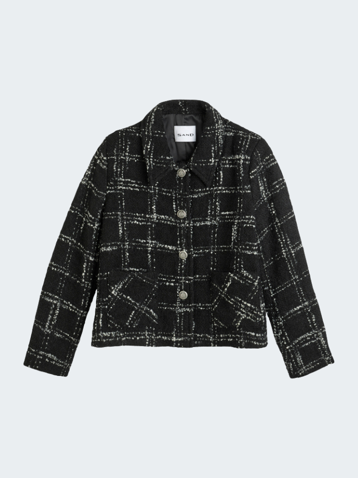 Buttoned Boucle Check Jacket