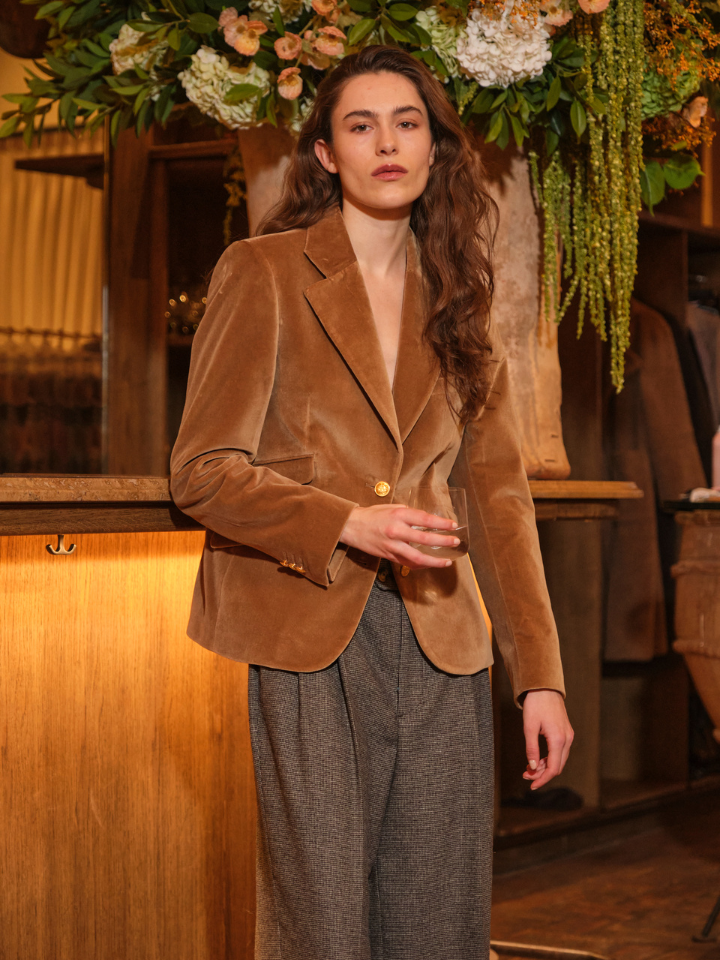 Velvet Notched Lapel Blazer