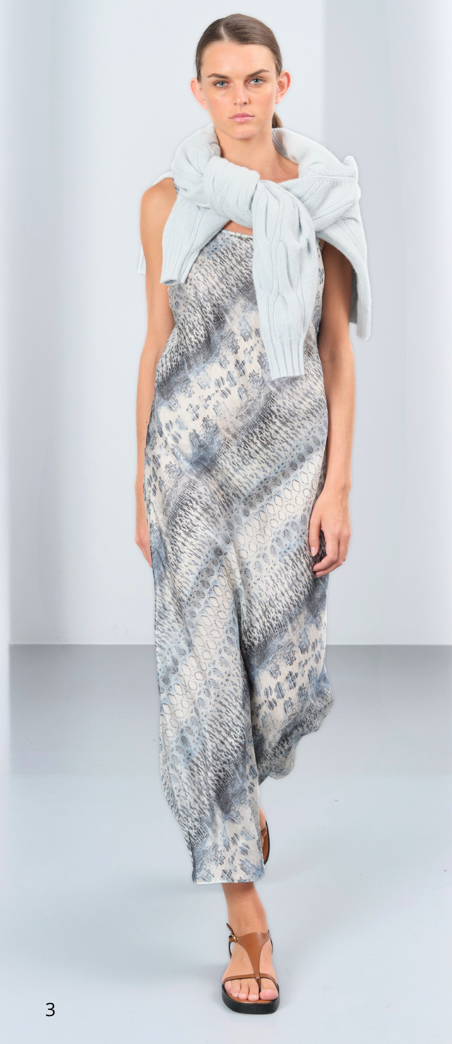 3624 Slip Dress Long S/L - Blue