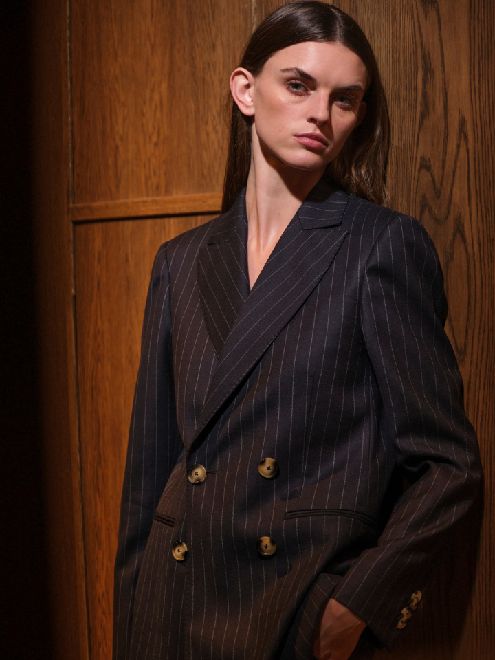 Double-breasted pinstripe wool blazer