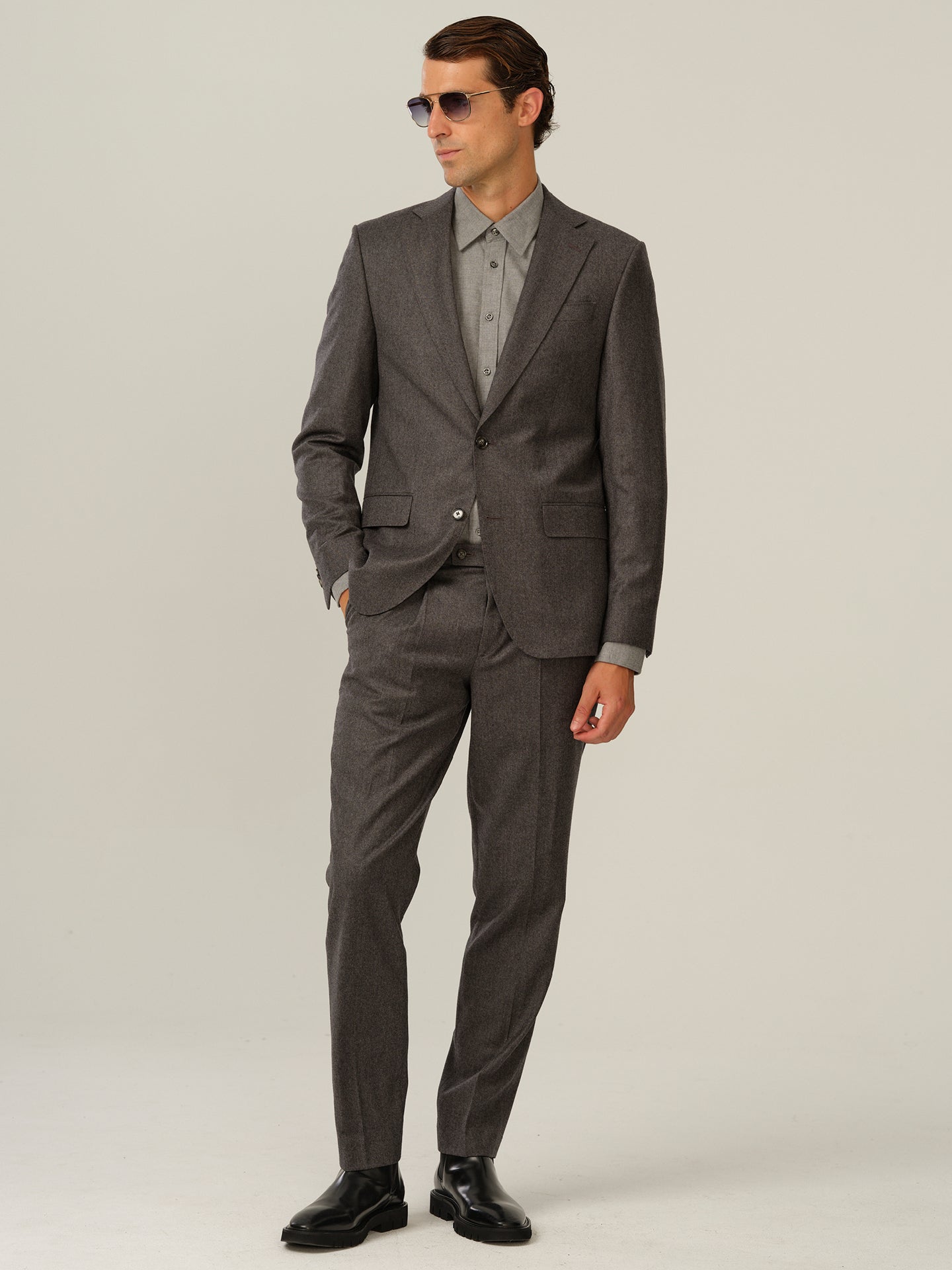 Cashmere Flannel Star Napoli-Mark N - Graphite Grey | Modern fit