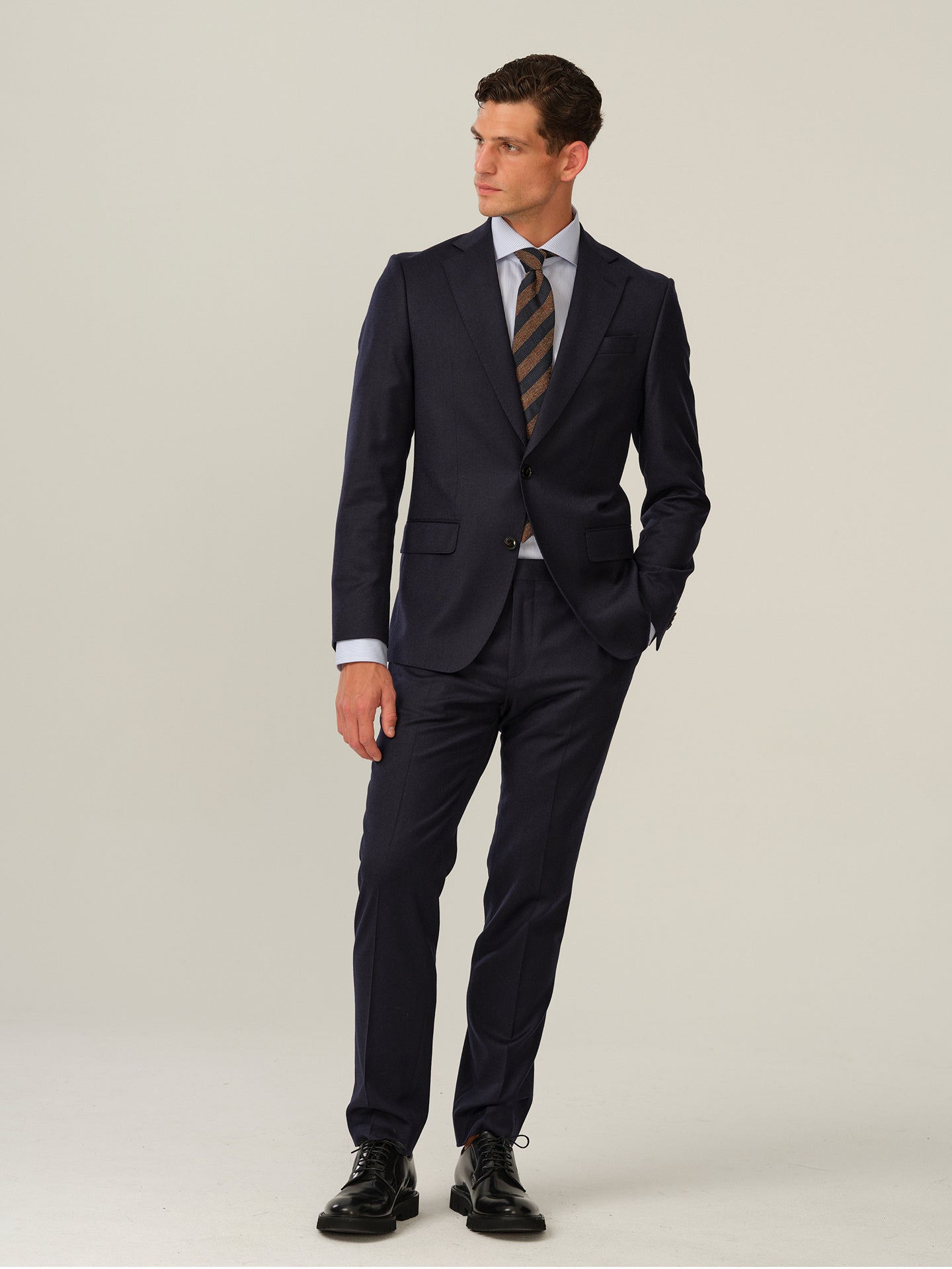 Cashmere Flannel Star Napoli-Craig - Dark Navy Blue | Modern fit