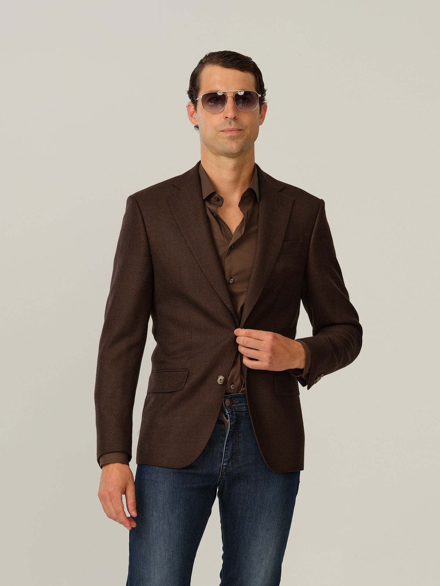 6135 Hopsack Star Napoli - Dark Brown | Modern fit