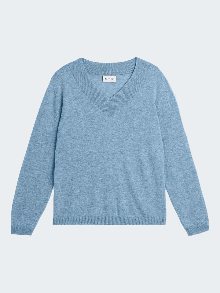 V-Neck Sweater in Merino Wool with Alpaca