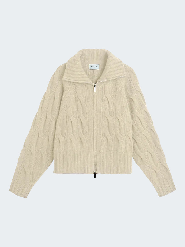 Cable-Knit Zip Cardigan in Cashmere Wool