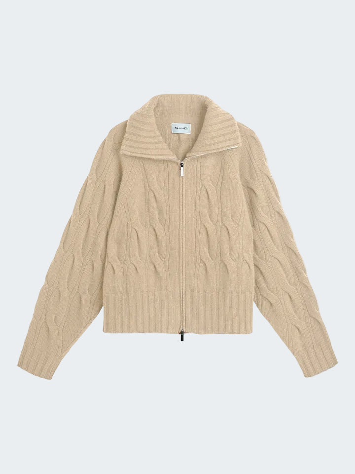 Cable-Knit Zip Cardigan in Cashmere Wool