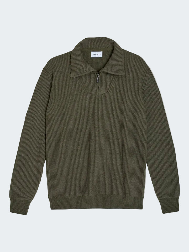 Two tone cashmere wool zip collar sweater