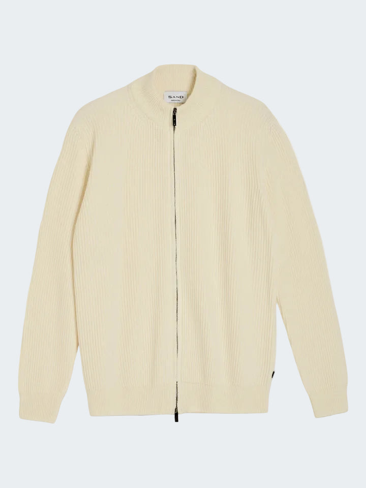 Two tone cashmere wool zipped sweater