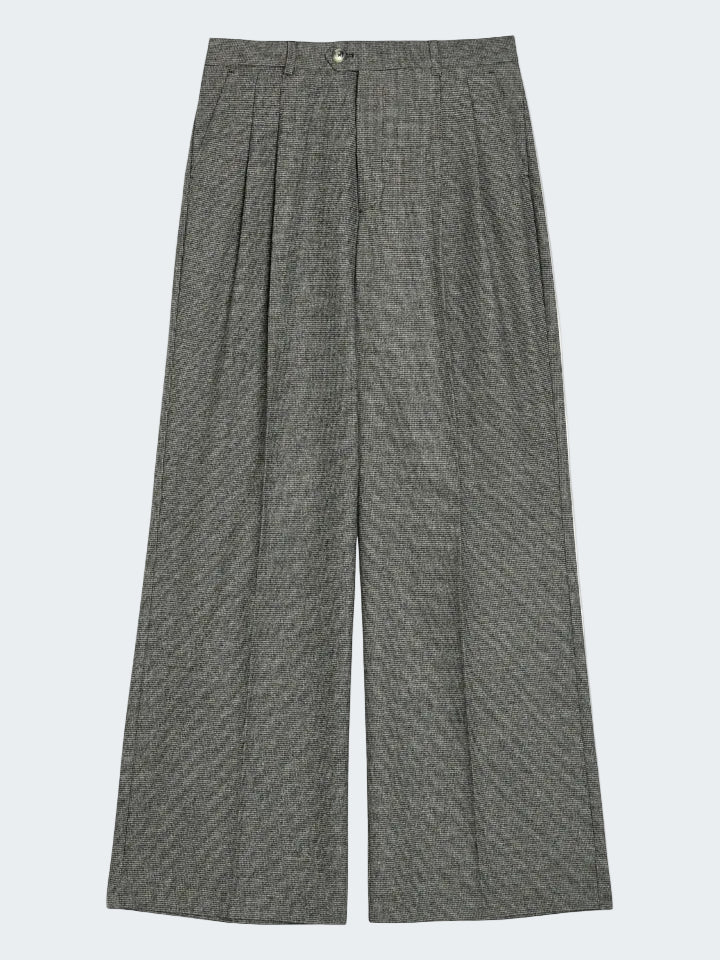 Micro Check Stretch Wide Trousers