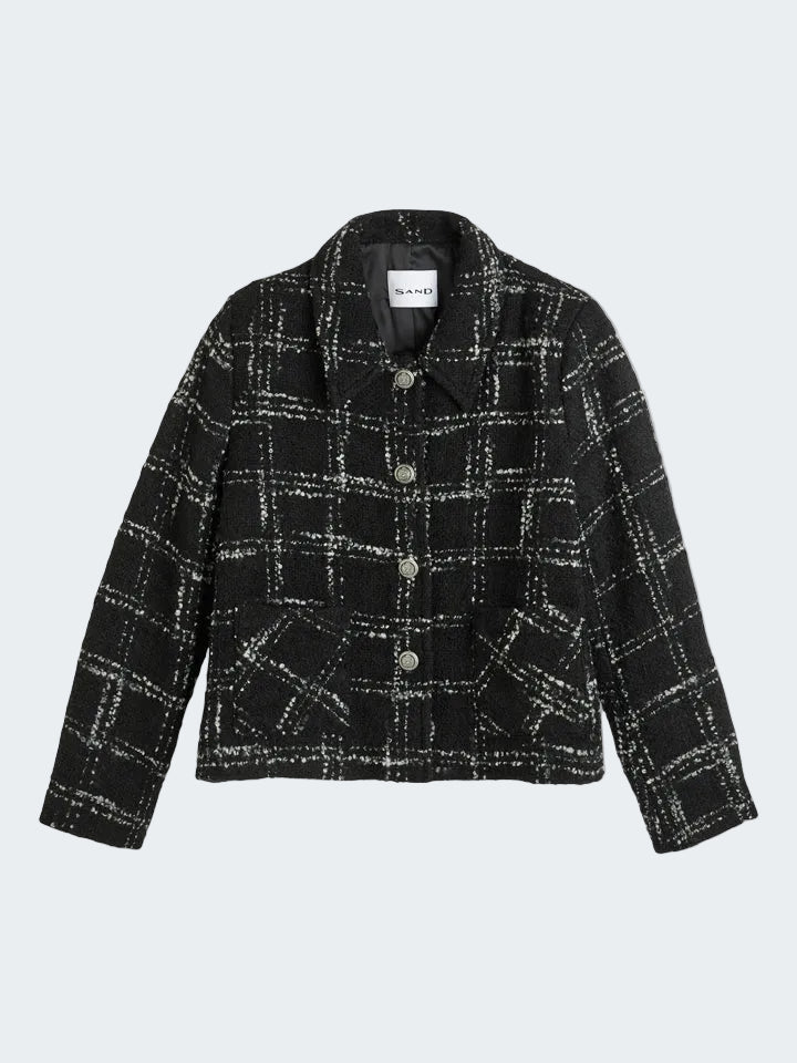 Buttoned Boucle Check Jacket