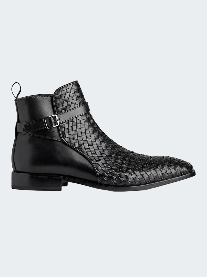 Woven leather ankle boots