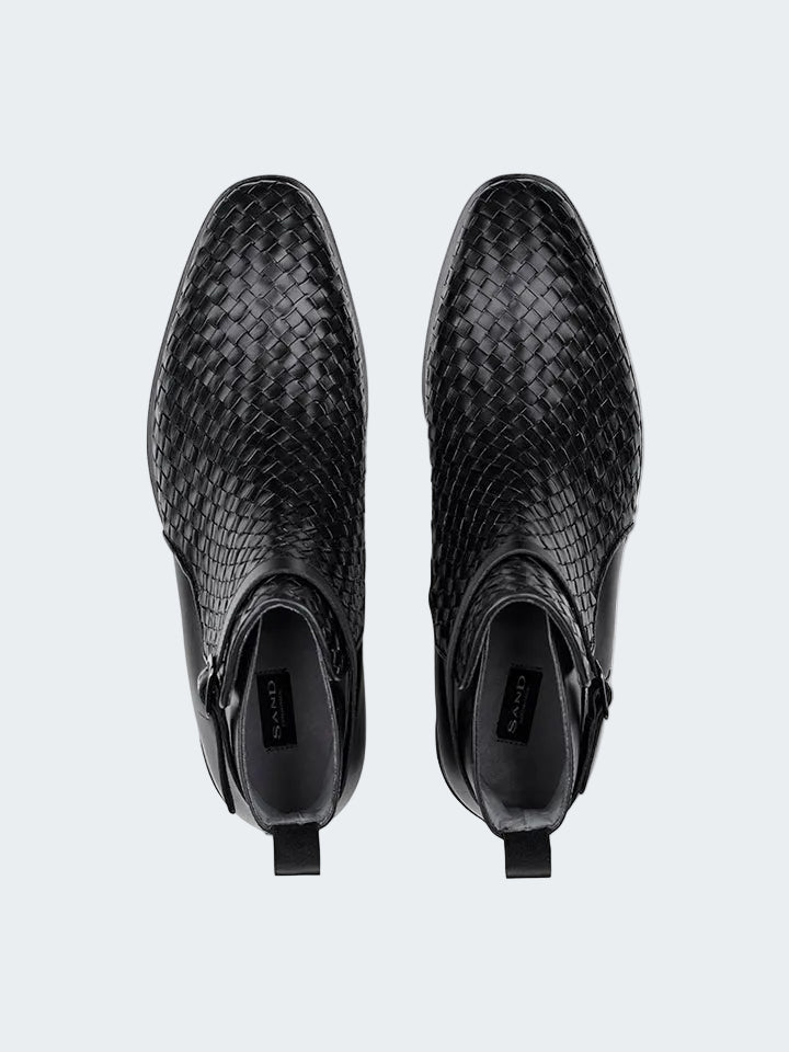 Woven leather ankle boots