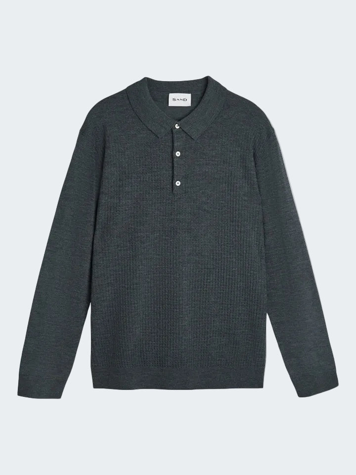 Extra fine merino wool long sleeve polo