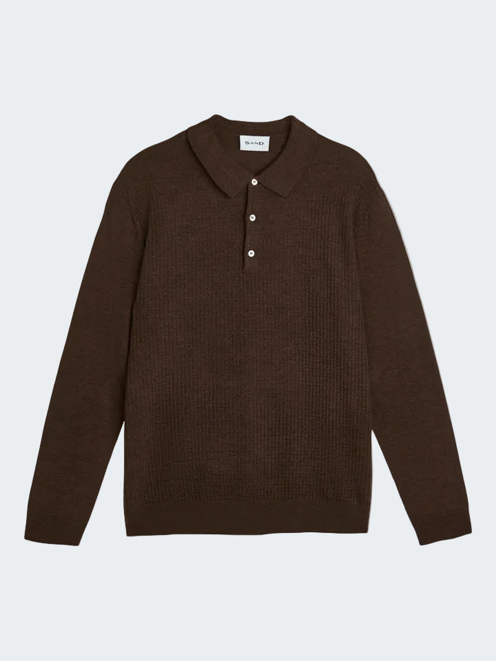 Extra fine merino wool long sleeve polo