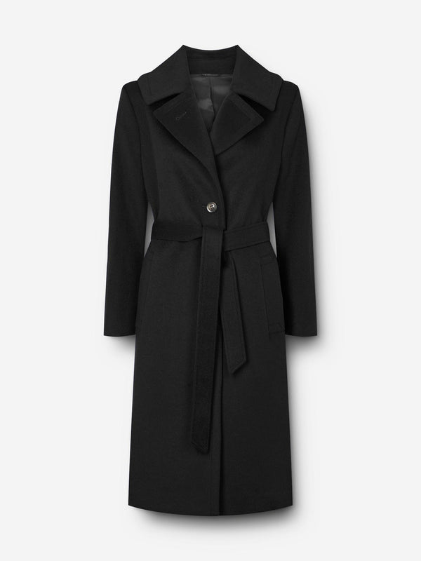 Cashmere Coat W Clareta Belt Midi - Black