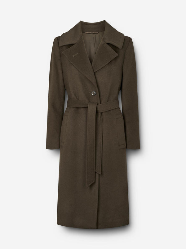 Cashmere Coat W Clareta Belt Midi - Olive/Khaki