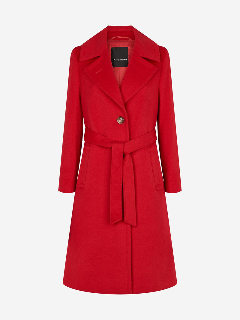 Cashmere Coat W Clareta Belt Midi - Medium Red
